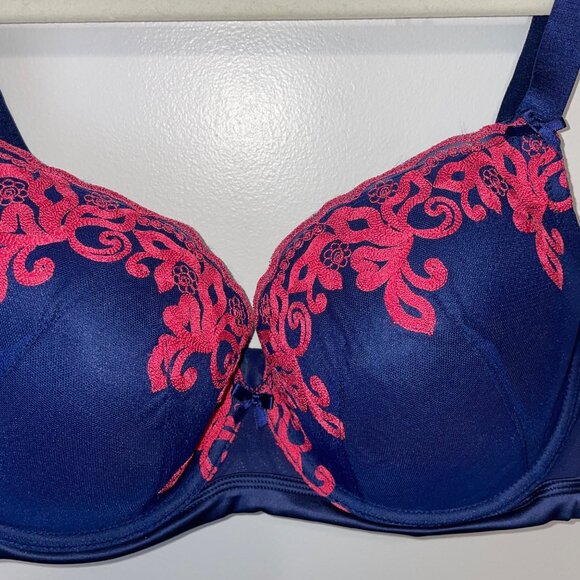 NWT Adore Me Navy Blue & Pink Lace Trim Underwire Bra Size 42D - Picture 3 of 6